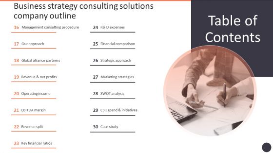 Table Of Contents Business Strategy Consulting Solutions Company Outline Background PDF