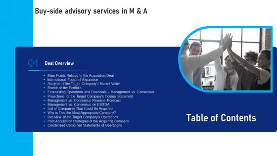 Table Of Contents Buy Side Advisory Services In M And A Slide Structure PDF Table Of Contents Buy Side Advisory Services In M And A Slide Structure PDF