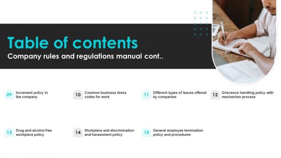 Table Of Contents Company Rules And Regulations Manual Structure PDF
