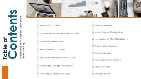 Table Of Contents Contents Fundraising Pitch Deck For Carbonated Drinks Industry Mockup PDF