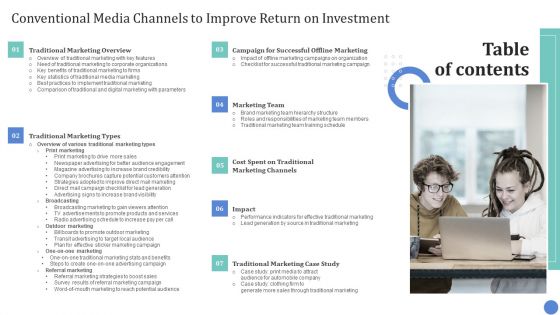 Table Of Contents Conventional Media Channels To Improve Return On Investment Designs PDF