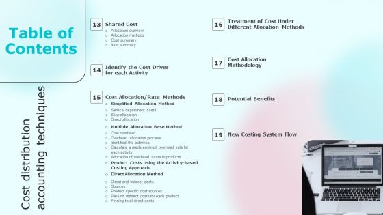 Table Of Contents Cost Distribution Accounting Techniques Brochure PDF