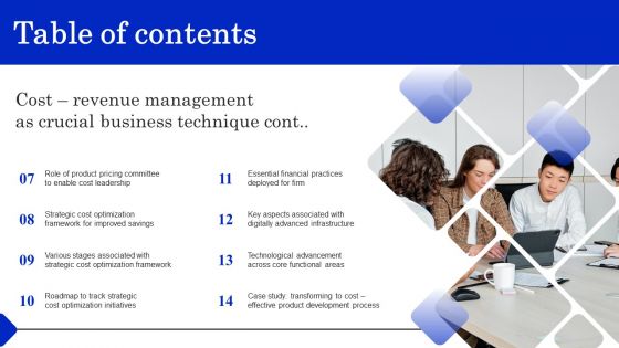 Table Of Contents Cost Revenue Management As Crucial Business Technique Sample PDF