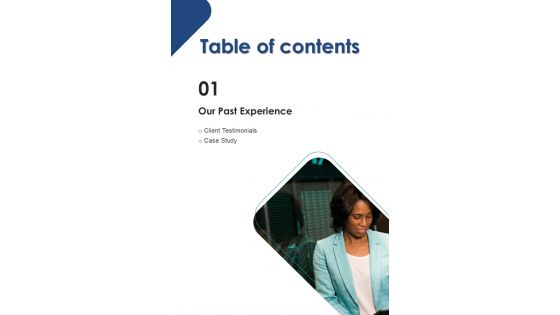 Table Of Contents Data Center Services Contractor Bid Proposal One Pager Sample Example Document
