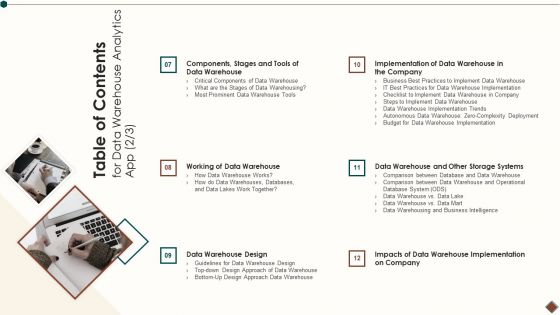 Table Of Contents Data Warehouse Implementation Mockup PDF
