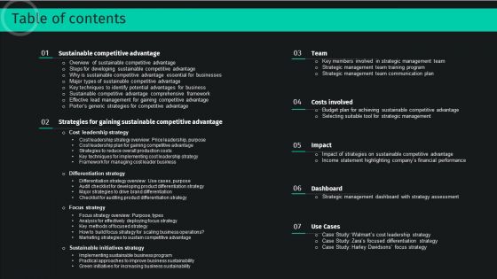 Table Of Contents Developing And Achieving Sustainable Competitive Advantage Background PDF Table Of Contents Developing And Achieving Sustainable Competitive Advantage Background PDF