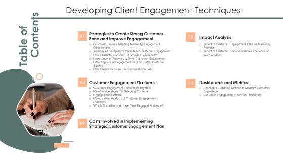 Table Of Contents Developing Client Engagement Techniques Portrait PDF