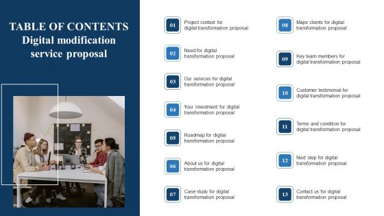 Table Of Contents Digital Modification Service Proposal Microsoft PDF