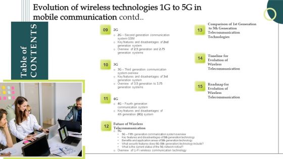 Table Of Contents Evolution Of Wireless Technologies 1G To 5G In Mobile Communication Graphics PDF