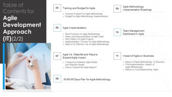 Table Of Contents For Agile Development Approach IT Infographics PDF