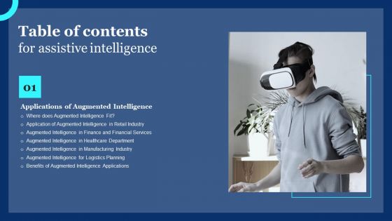 Table Of Contents For Assistive Intelligence Industry Ppt PowerPoint Presentation File Show PDF