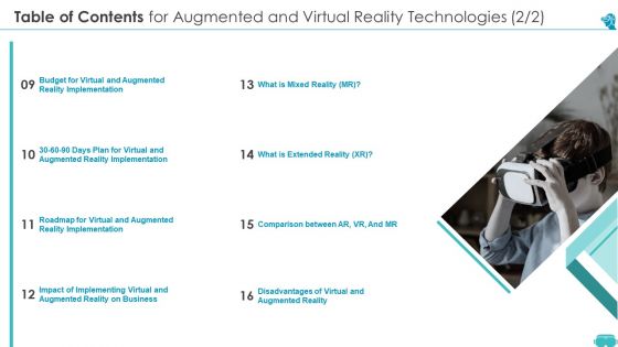 Table Of Contents For Augmented And Virtual Reality Technologies Demonstration PDF