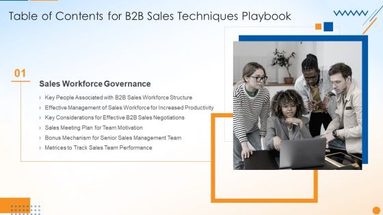 Table Of Contents For B2B Sales Techniques Playbook Slide Information PDF Table Of Contents For B2B Sales Techniques Playbook Slide Information PDF