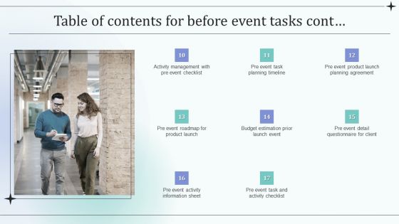 Table Of Contents For Before Event Tasks Template PDF