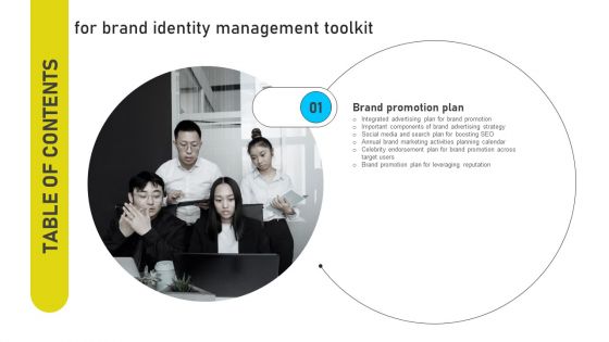 Table Of Contents For Brand Identity Management Toolkits Ppt PowerPoint Presentation File Display PDF Table Of Contents For Brand Identity Management Toolkits Ppt PowerPoint Presentation File Display PDF