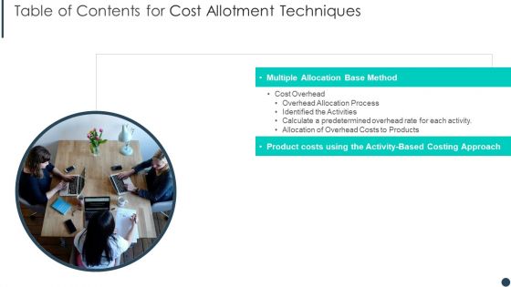 Table Of Contents For Cost Allotment Techniques Slide Guidelines PDF