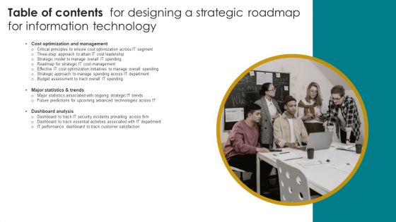 Table Of Contents For Designing A Strategic Roadmap For Information Technology Demonstration PDF