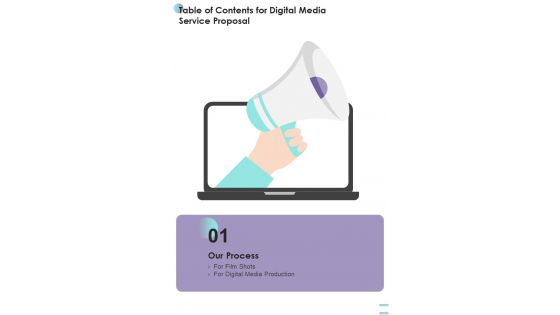 Table Of Contents For Digital Media Service Proposal One Pager Sample Example Document Table Of Contents For Digital Media Service Proposal One Pager Sample Example Document