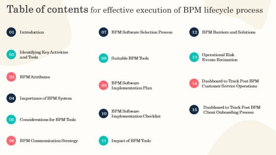 Table Of Contents For Effective Execution Of BPM Lifecycle Process Information PDF Table Of Contents For Effective Execution Of BPM Lifecycle Process Information PDF