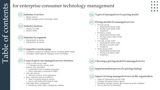 Table Of Contents For Enterprise Consumer Technology Management Inspiration PDF