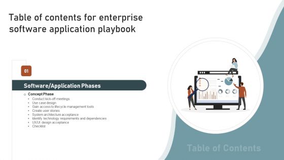 Table Of Contents For Enterprise Software Application Playbook Slides PDF