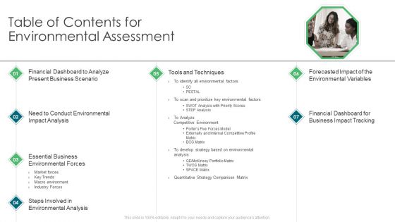 Table Of Contents For Environmental Assessment Ppt Pictures Format PDF