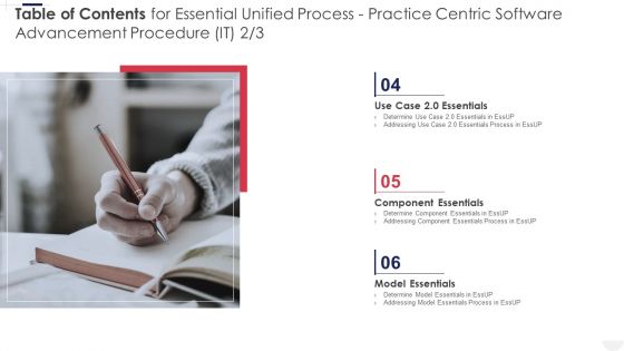 Table Of Contents For Essential Unified Process Practice Centric Software Advancement Procedure IT Tips Download PDF
