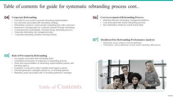 Table Of Contents For Guide For Systematic Rebranding Process Background PDF