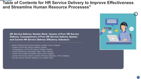 Table Of Contents For HR Service Delivery To Improve Effectiveness And Streamline Human Resource Processes Slide Inspiration PDF