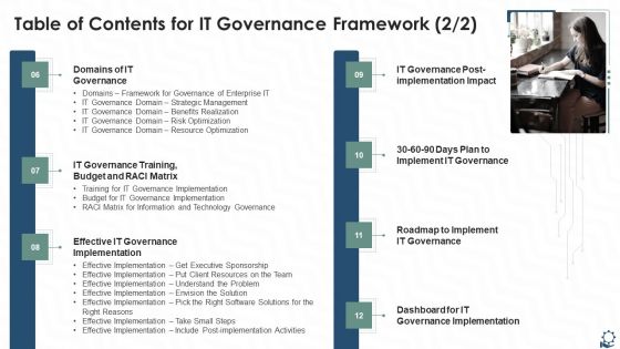 Table Of Contents For IT Governance Framework Elements PDF