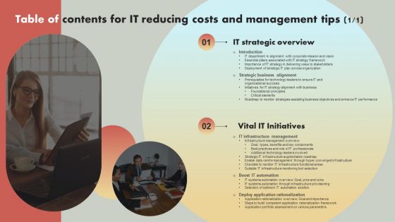 Table Of Contents For IT Reducing Costs And Management Tips Structure PDF
