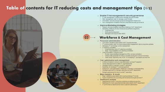 Table Of Contents For IT Reducing Costs And Management Tips Structure PDF