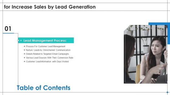Table Of Contents For Increase Sales By Lead Generation Rate Designs PDF
