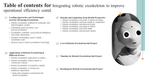 Table Of Contents For Integrating Robotic Exoskeleton To Improve Operational Efficiency Guidelines PDF