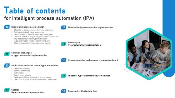 Table Of Contents For Intelligent Process Automation IPA Inspiration PDF