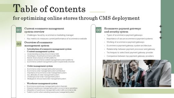 Table Of Contents For Optimizing Online Stores Through CMS Deployment Template PDF