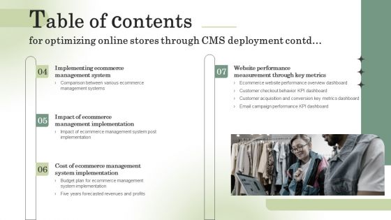 Table Of Contents For Optimizing Online Stores Through CMS Deployment Template PDF