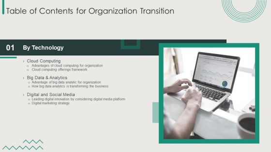 Table Of Contents For Organization Transitions Ppt PowerPoint Presentation Gallery Background Designs PDF