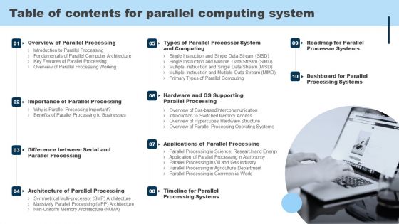 Table Of Contents For Parallel Computing System Ppt PowerPoint Presentation Diagram Templates PDF