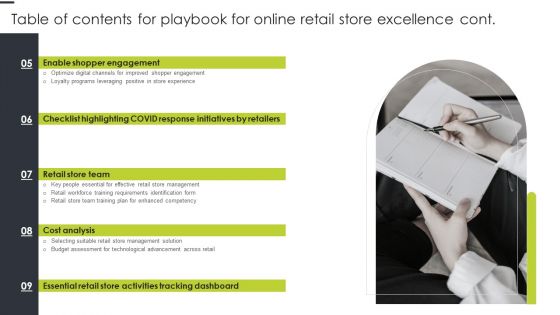 Table Of Contents For Playbook For Online Retail Store Excellence Topics PDF