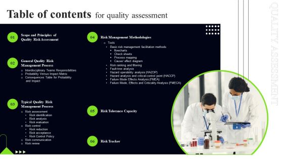 Table Of Contents For Quality Assessment Sample PDF