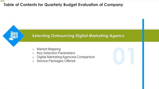 Table Of Contents For Quarterly Budget Evaluation Of Company Rules Background PDF