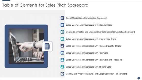 Table Of Contents For Sales Pitch Scorecard Elements PDF