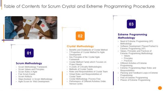 Table Of Contents For Scrum Crystal And Extreme Programming Procedure Clipart PDF