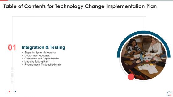 Table Of Contents For Technology Change Implementation Plan Ppt PowerPoint Presentation Gallery Layout PDF