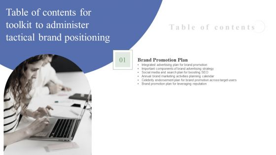 Table Of Contents For Toolkit To Administer Tactical Brand Positioning Icons PDF