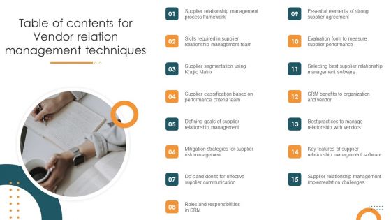 Table Of Contents For Vendor Relation Management Techniques Information PDF