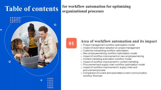 Table Of Contents For Workflow Automation For Optimizing Organizational Processes Chain Elements PDF
