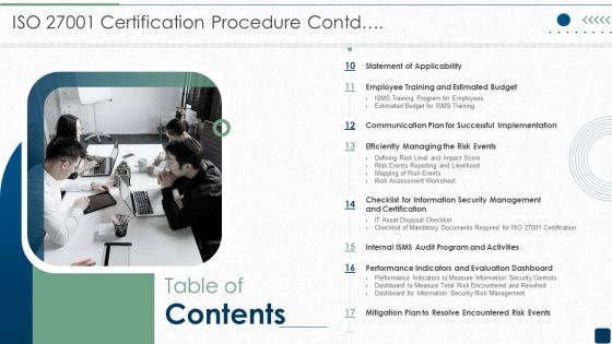 Table Of Contents ISO 27001 Certification Procedure Graphics PDF
