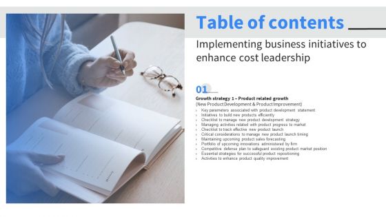 Table Of Contents Implementing Business Initiatives To Enhance Cost Leadership Key Template PDF